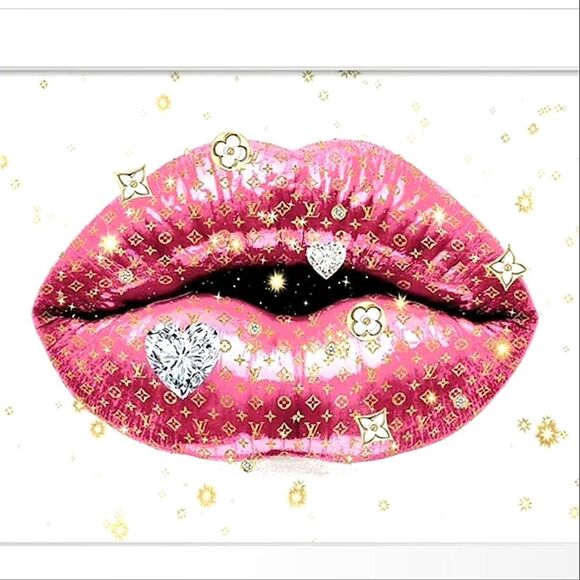 Madeline Blake Luxury Lips Wood Framed Canvas Wall Decor - Picture 1 of 7